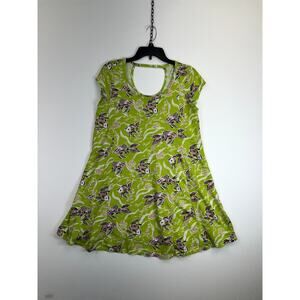 Crown & Ivy Blouse Women’s Medium Yellow Fish Pattern Short Sleeve Cotton Blend